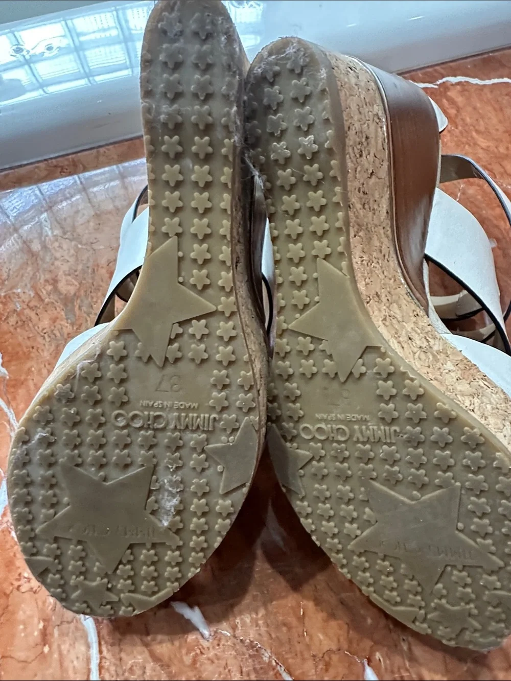 Jimmy Choo Cream Strappy Open-Toe High Heel Sandals